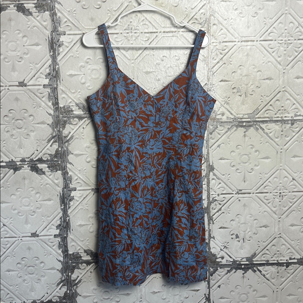 Madewell linen Blue and Brown Floral tropical Dress - Picture 2 of 7